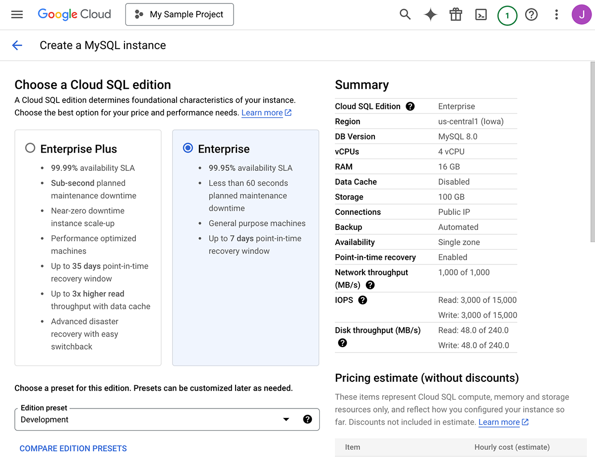 Create GCP cloud sql instance